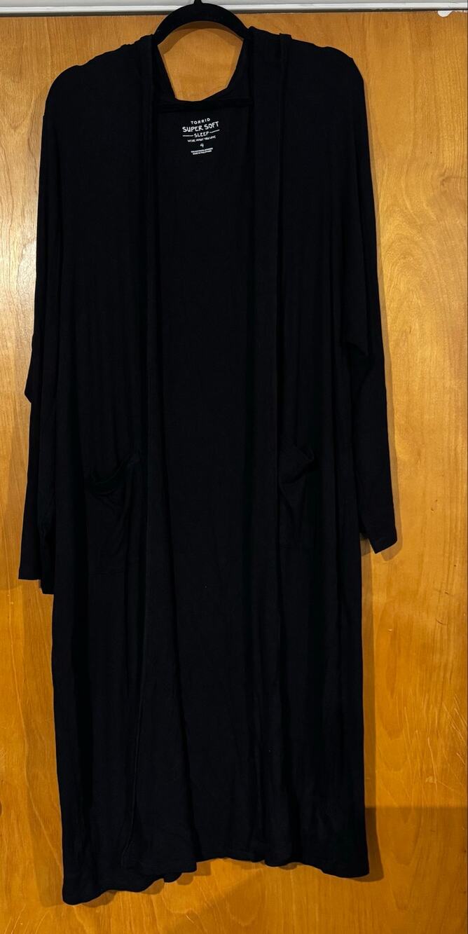 Torrid Super Soft Sleep Black Hooded Ribbed Duster Cardigan Robe Size 4 Comfy